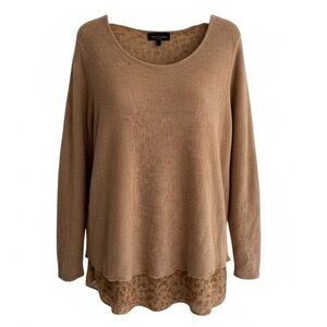 Flora Ashley Brown Wool Mohair Blend Sweater Sz XL Leopard Made in Italy